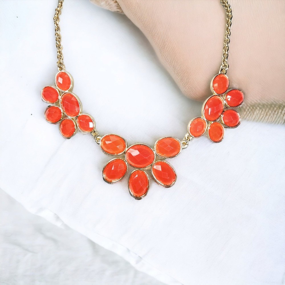 Bubble Necklace Chunky Faceted Gem Jewels Red Orange Statement Bib Jewelry